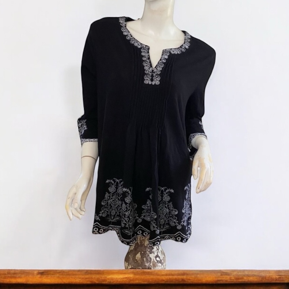 Charter Club black boho chic bohemian flowy baby doll top XXL